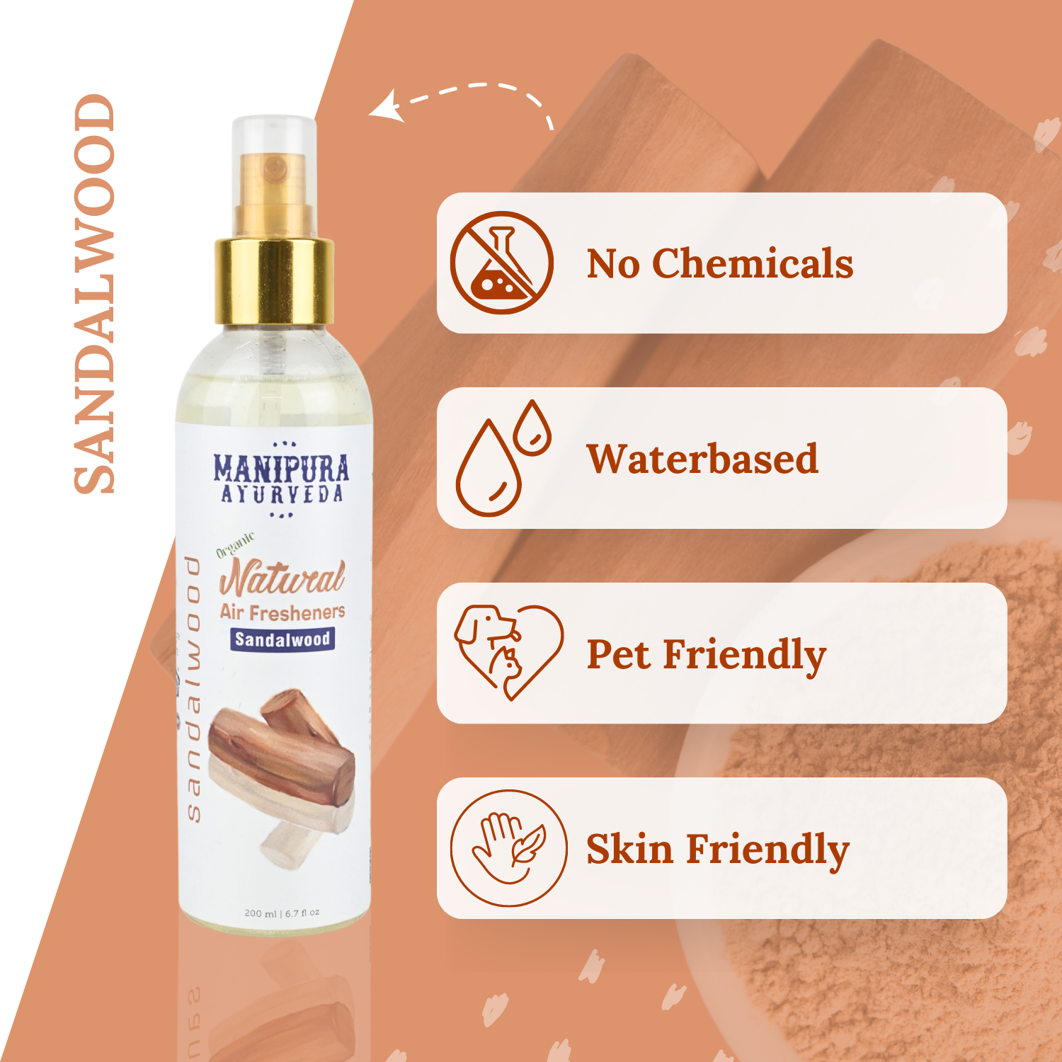 Pure Organic Sandalwood Air Freshener Spray for Home & Office, Skin & Pet Friendly